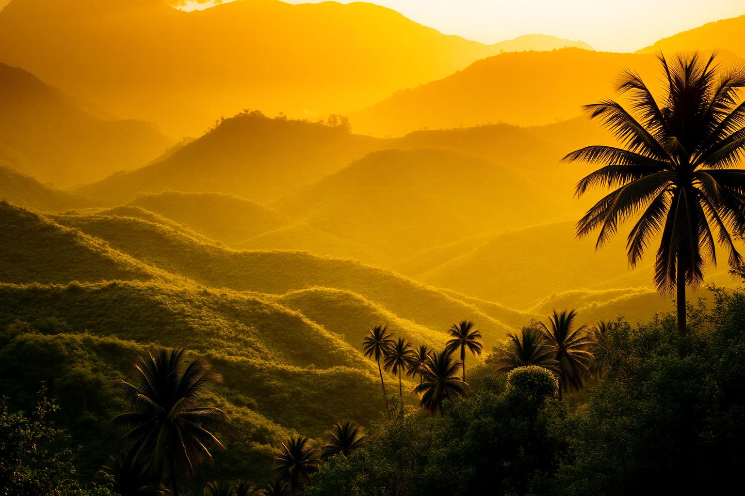 Colombian coffee region mountains at golden hour